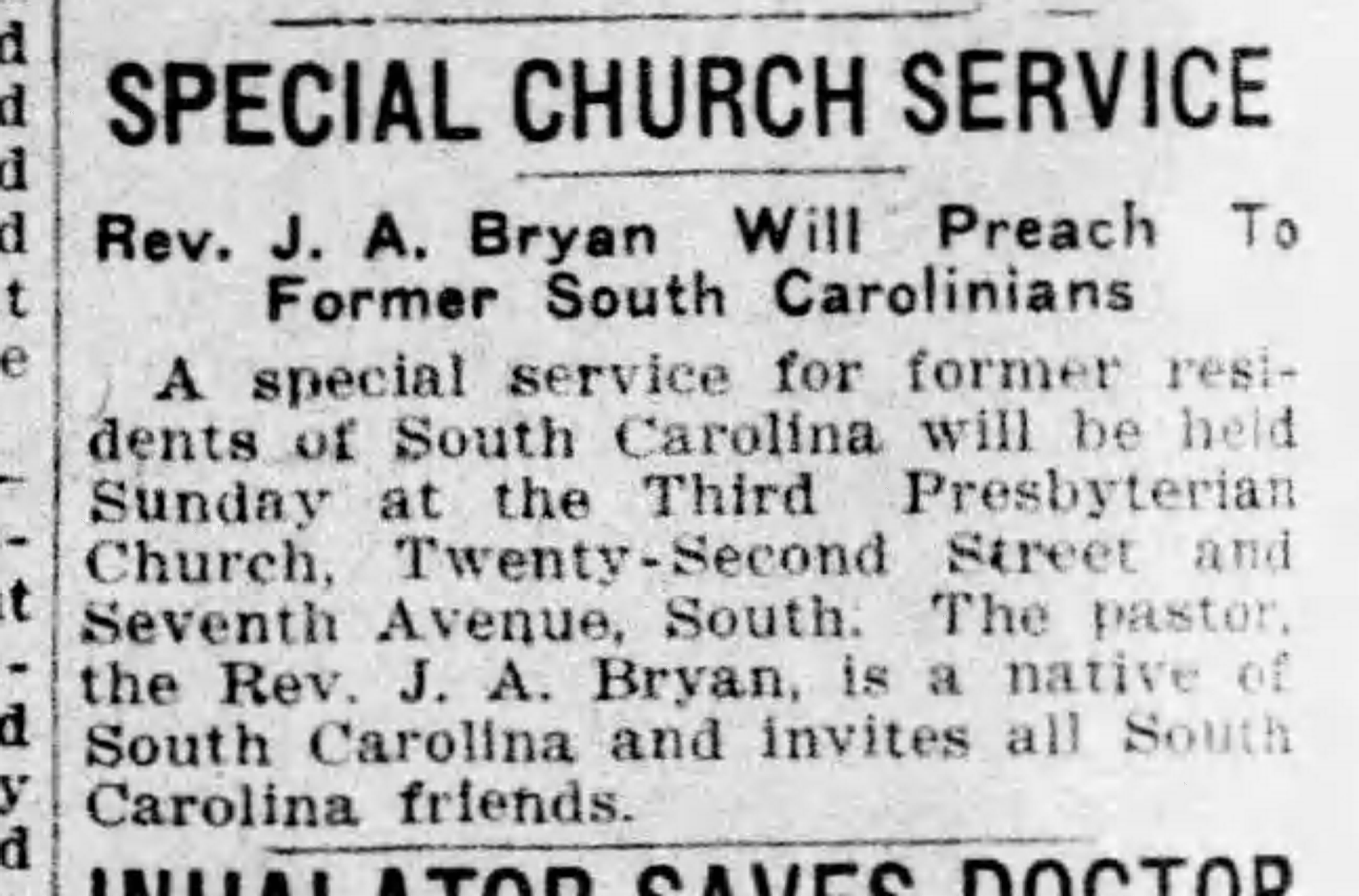 Special Church Service (for South Carolinians)